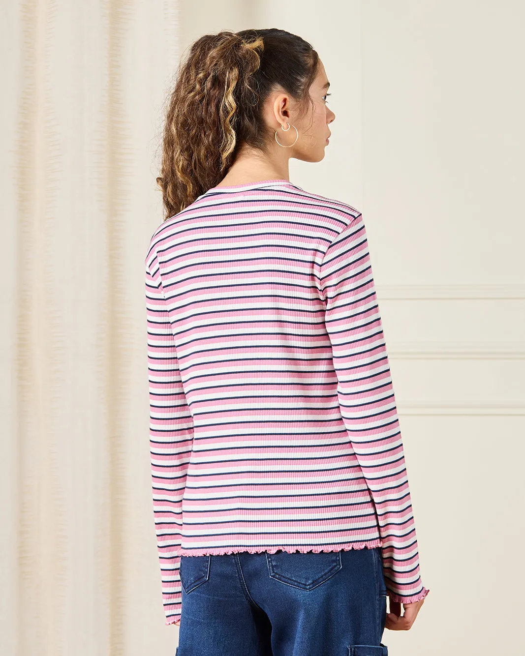 Senior Girls Red And White Striped T-Shirt sold by Redtag product image thumbnail 3