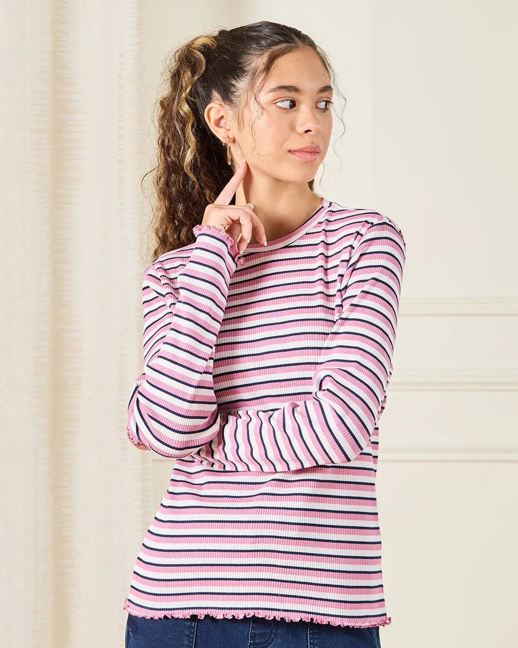 Senior Girls Red And White Striped T-Shirt sold by Redtag