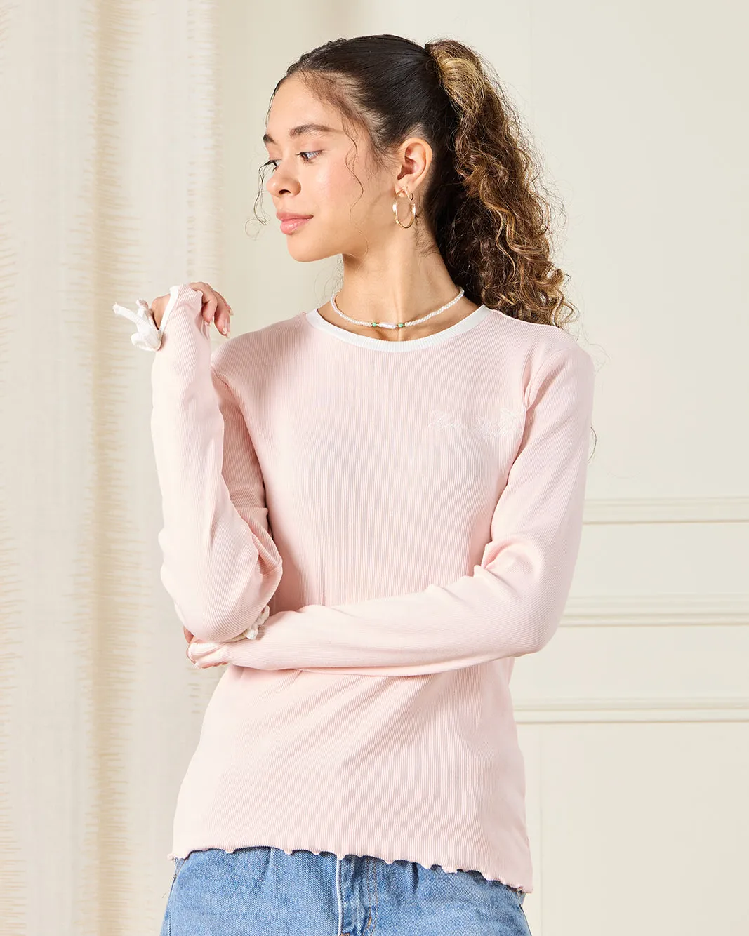 Senior Girls Pink Embroidered T-Shirt With Bow sold by Redtag