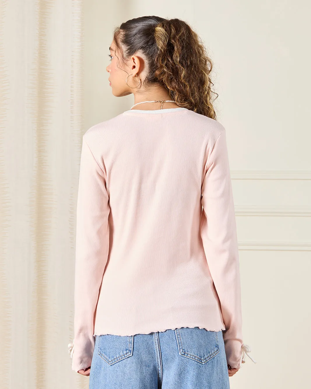 Senior Girls Pink Embroidered T-Shirt With Bow sold by Redtag product image thumbnail 3