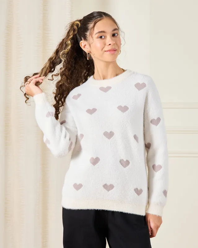 Senior Girls White Hearts Print Pullover sold by Redtag