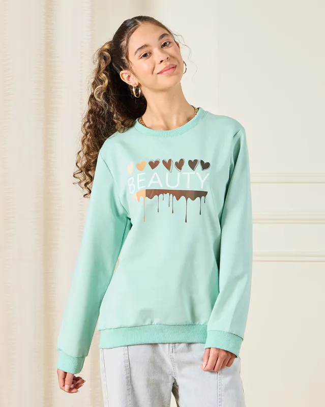 Senior Girls Green Heart Print Sweatshirt sold by Redtag