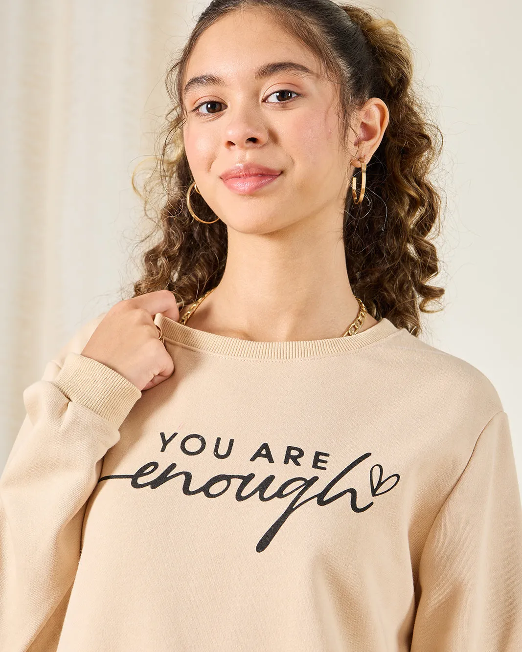 Senior Girls Beige You Are Enough Sweatshirt sold by Redtag product image thumbnail 4