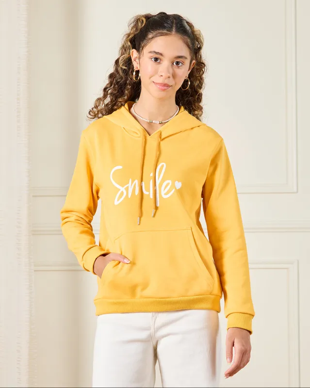 Senior Girls Yellow Smile Print Sweatshirt sold by Redtag