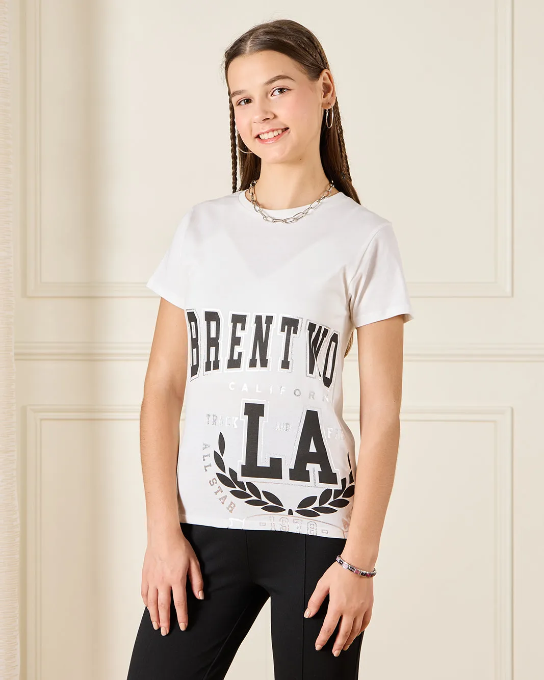 Senior Girls White Printed T-shirt sold by Redtag