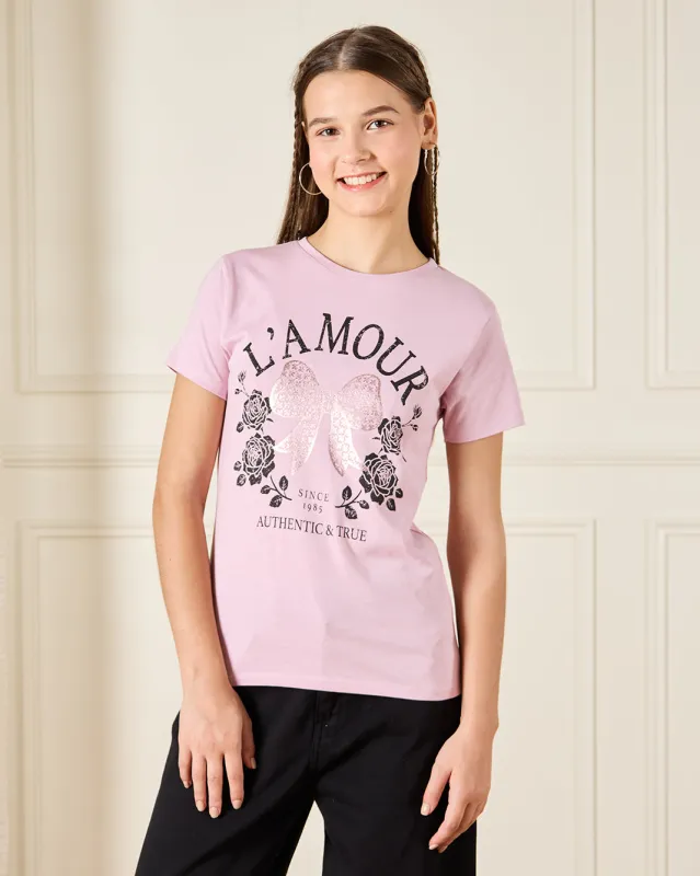 Senior Girls Pink Printed T-shirt sold by Redtag
