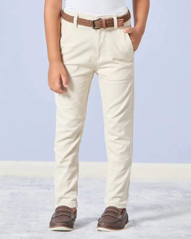 Boys Beige Dobby Belted Trouser sold by Redtag