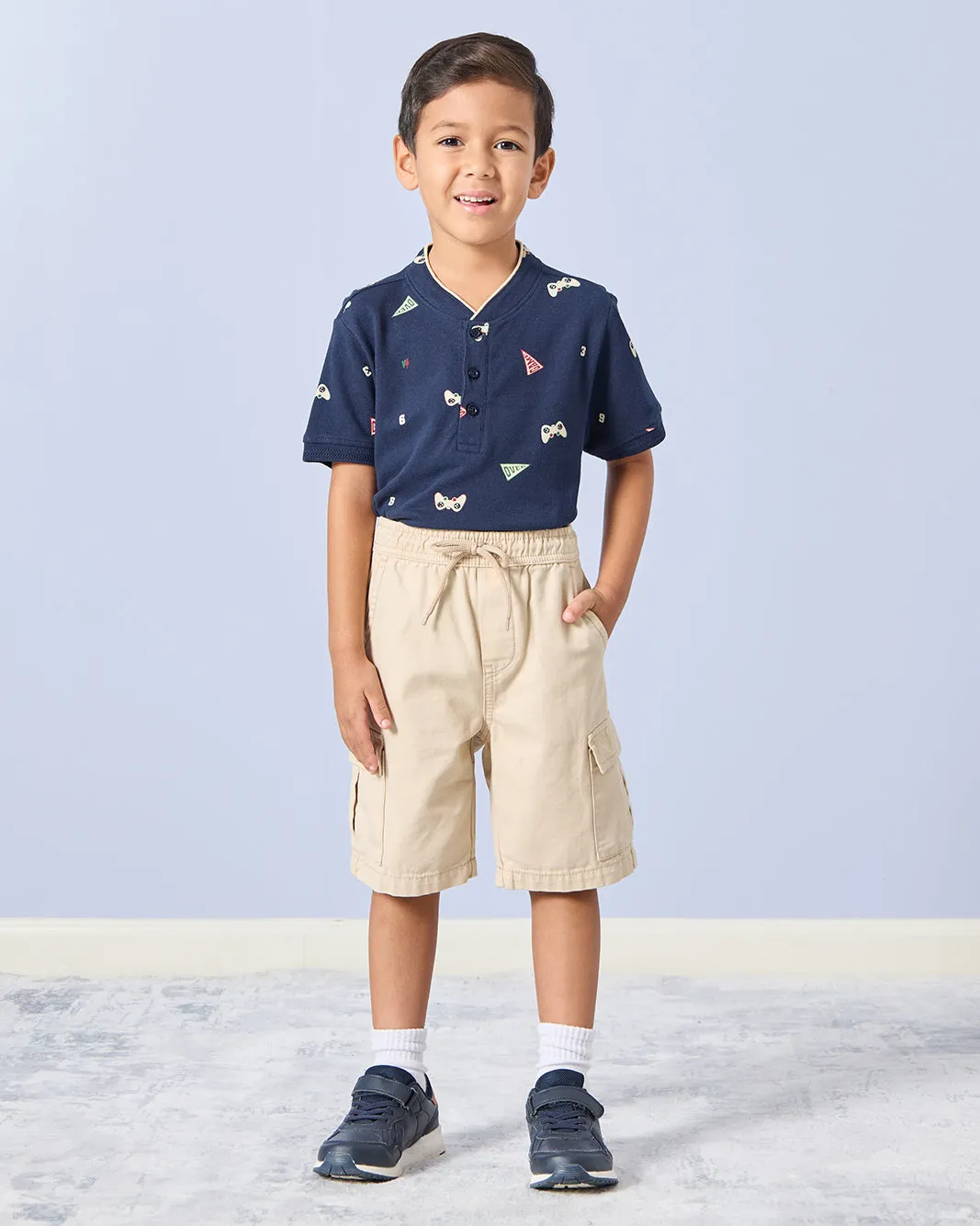 Boys Navy Allover Mandarin Collar Polo sold by Redtag product image thumbnail 2