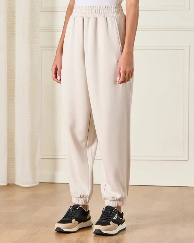 Women Beige Ribbed Active Pants sold by Redtag