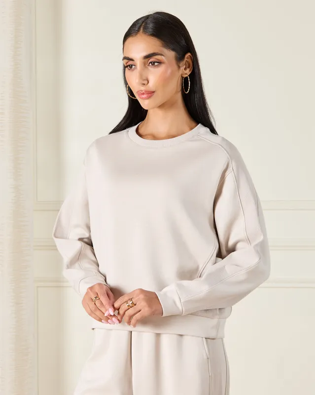 Women Beige Ribbed Active Sweatshirt sold by Redtag