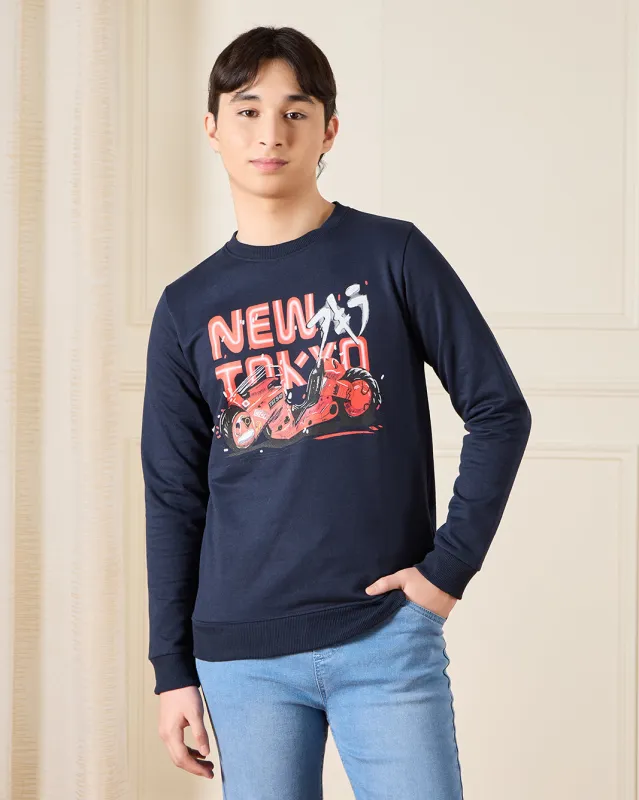 Senior Boys Navy Printed Sweatshirt sold by Redtag