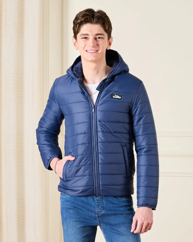 Senior Boys Navy Sherpa Lining Puffer Jacket sold by Redtag