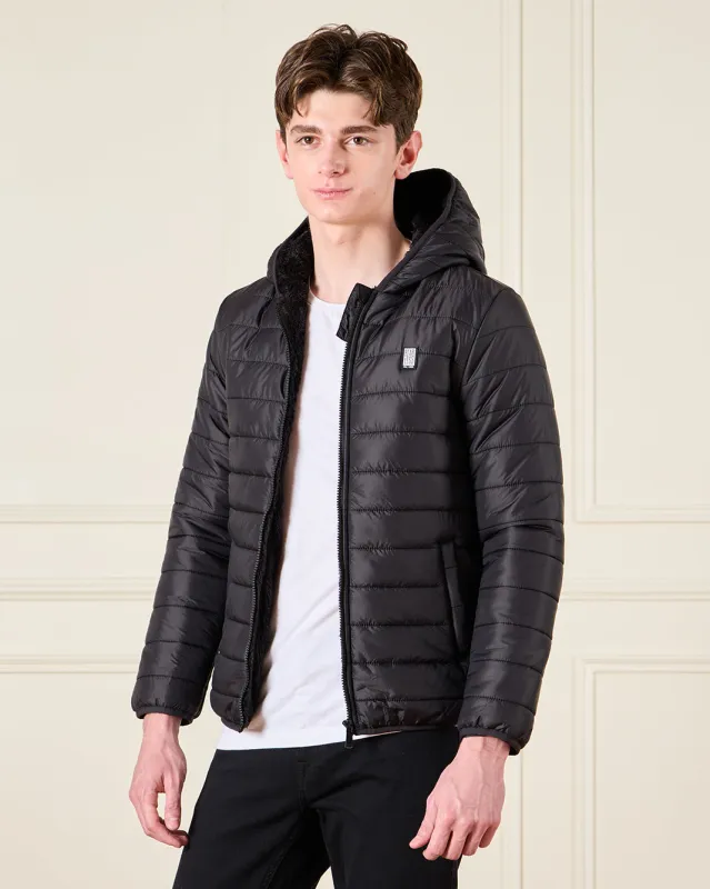 Senior Boys Black Sherpa Lining Puffer Jacket sold by Redtag