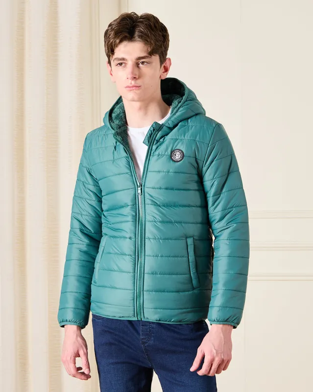 Senior Boys Green Sherpa Lining Puffer Jacket sold by Redtag