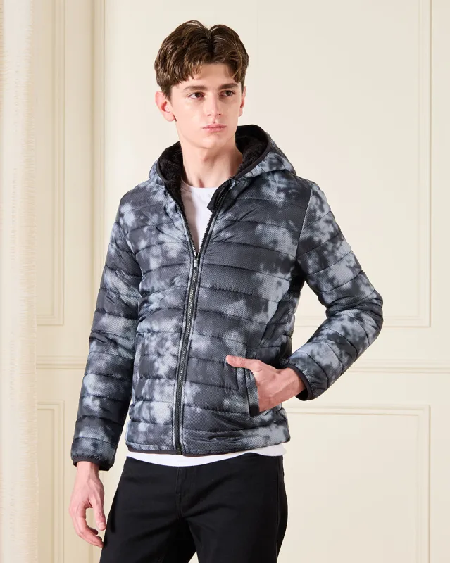 Senior Boys Black Printed Puffer Jacket sold by Redtag