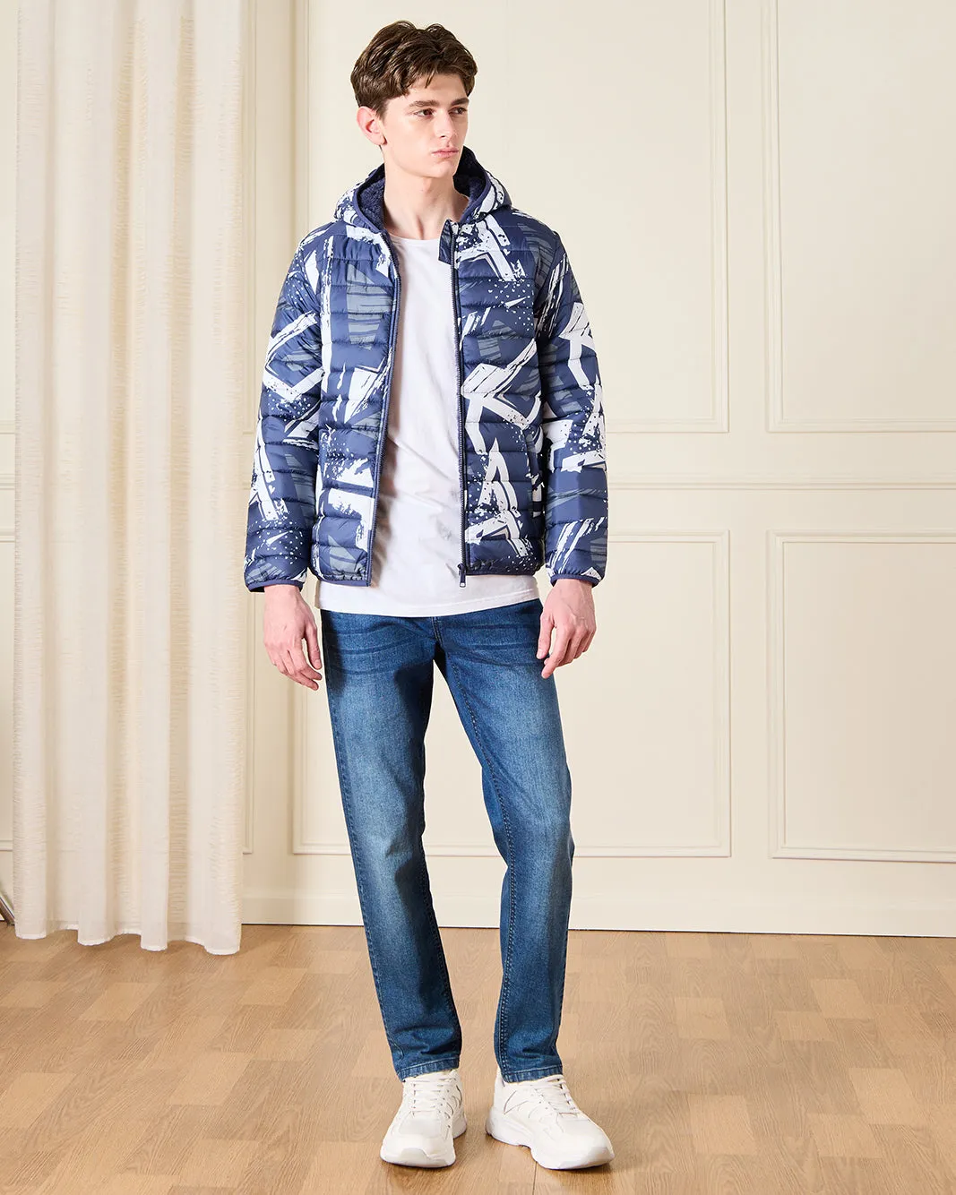 Senior Boys Navy Printed Puffer Jacket sold by Redtag product image thumbnail 2