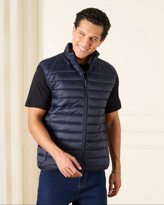 Men Navy Sleeveless Puffer Jacket sold by Redtag
