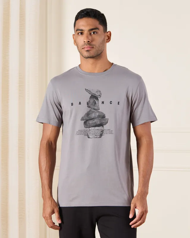 Men Grey Basic Graphic T-Shirt sold by Redtag