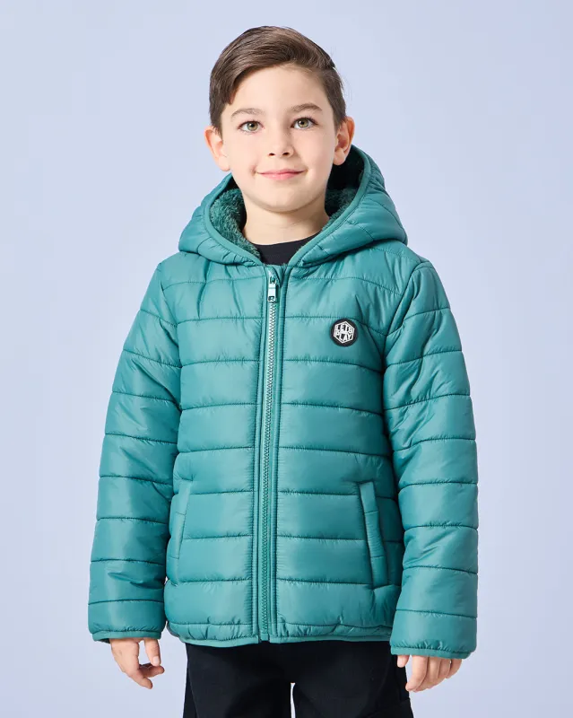 Boys Green Hooded Puffer Jacket sold by Redtag