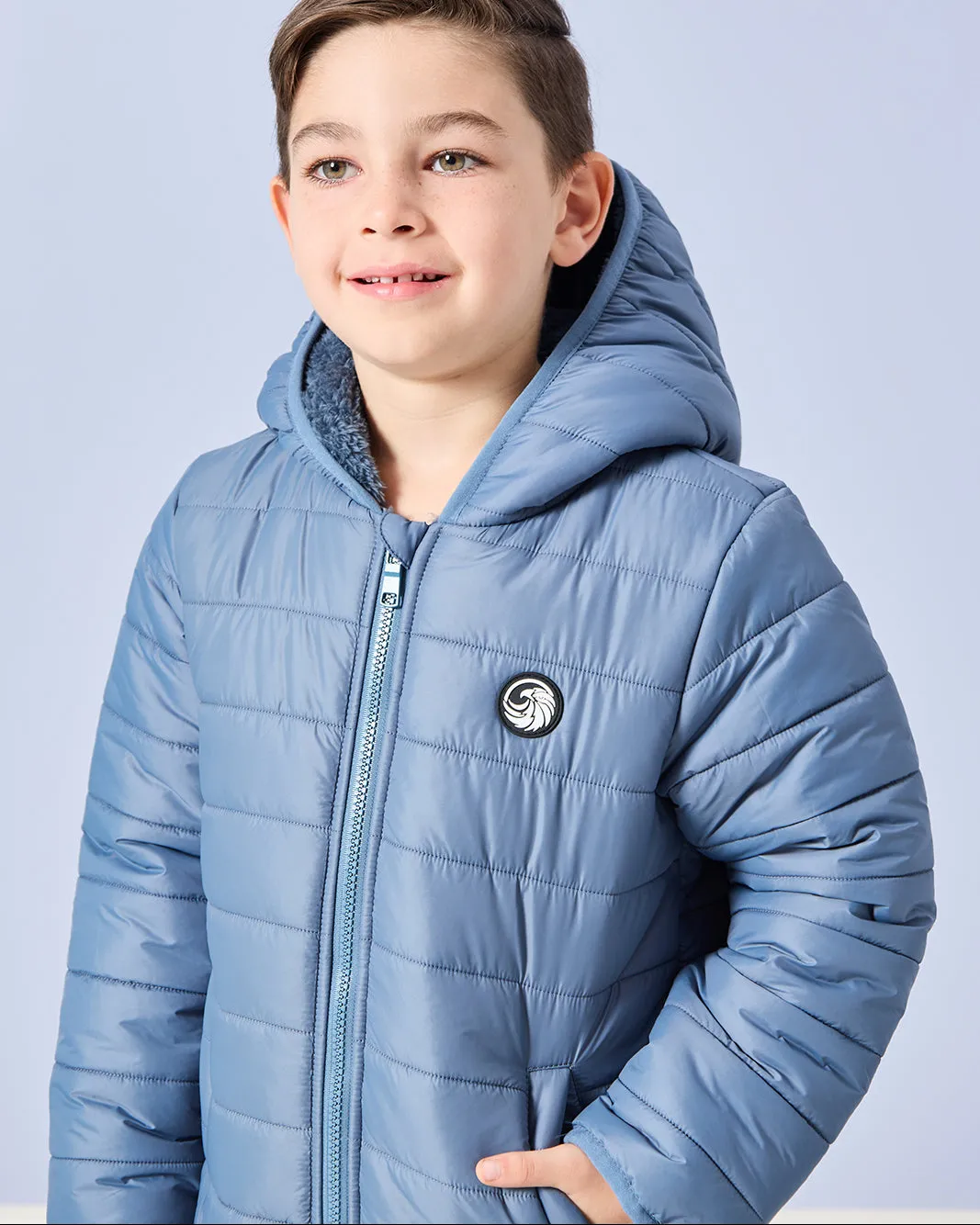 Boys Blue Hooded Puffer Sherpa Jacket sold by Redtag product image thumbnail 4