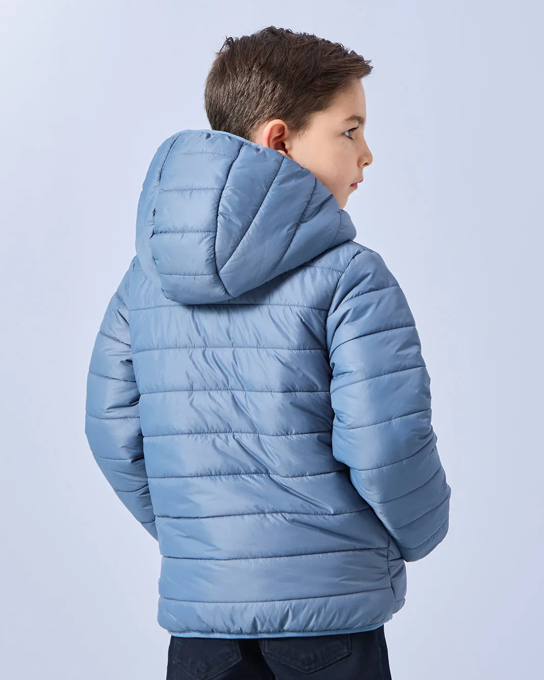 Boys Blue Hooded Puffer Sherpa Jacket sold by Redtag product image thumbnail 3