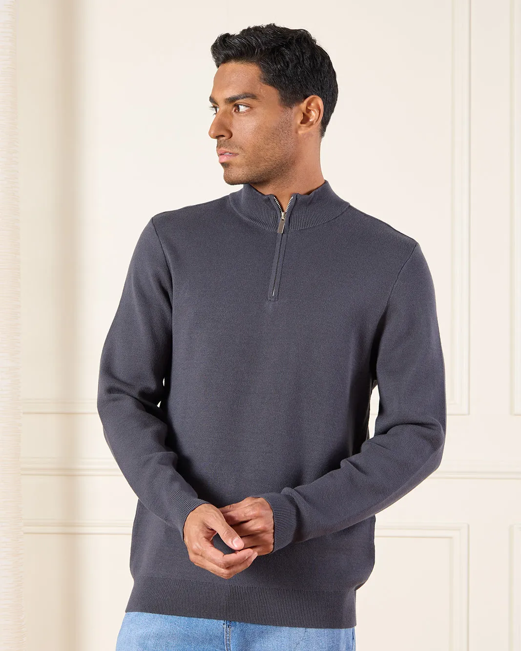 Men Grey Half Zip Pullover sold by Redtag