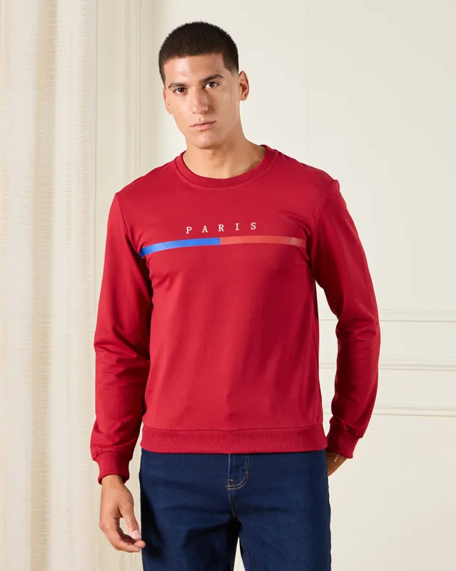 Men Red Printed Sweatshirt sold by Redtag