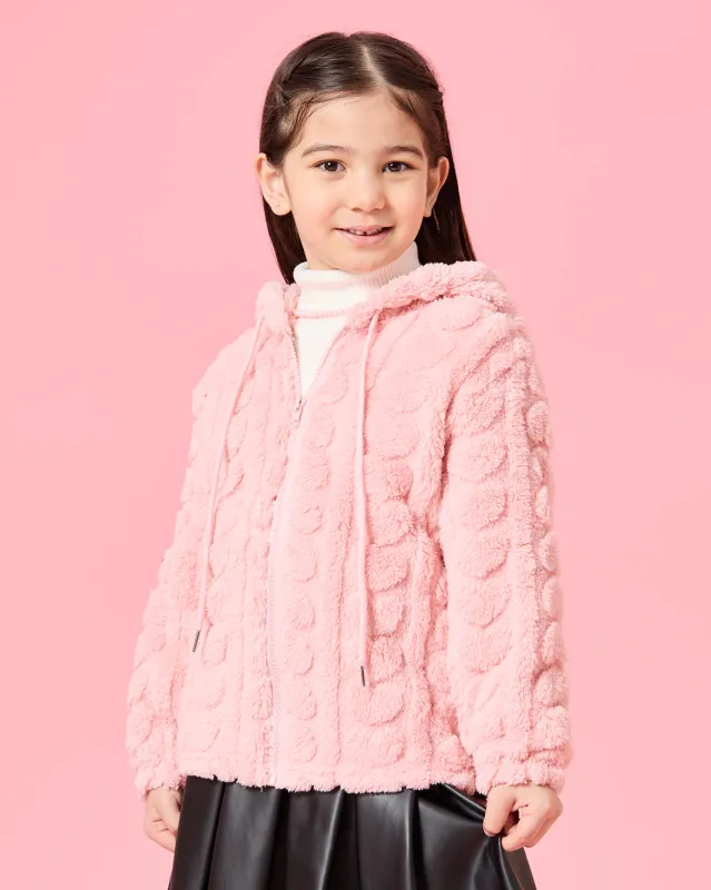 Girls Pink Textured Hooded Sweatshirt sold by Redtag