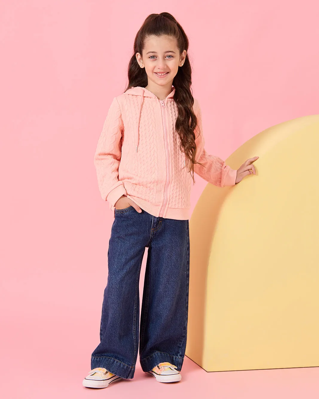 Girls Pink Textured Hooded Sweatshirt sold by Redtag product image thumbnail 2