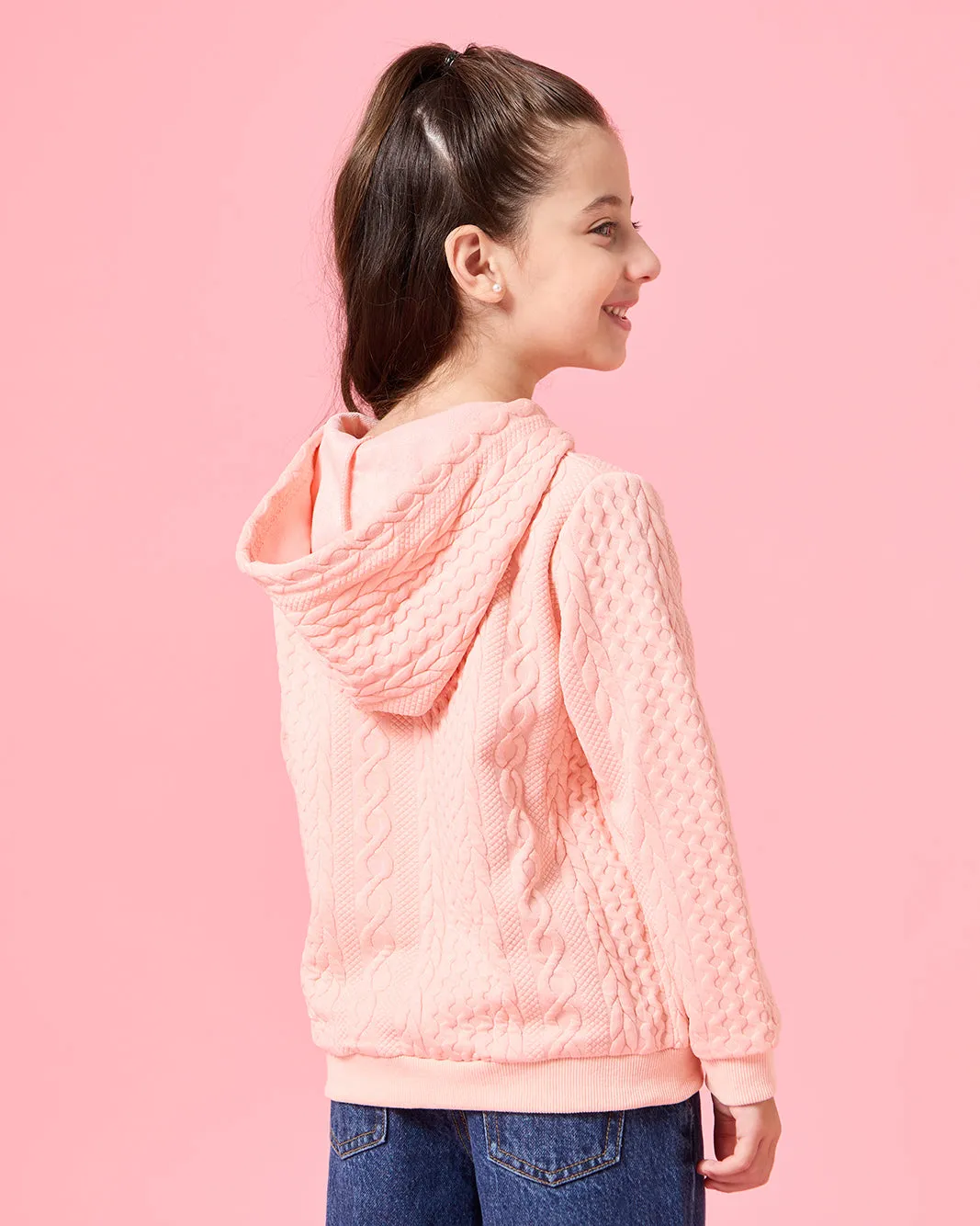 Girls Pink Textured Hooded Sweatshirt sold by Redtag product image thumbnail 3