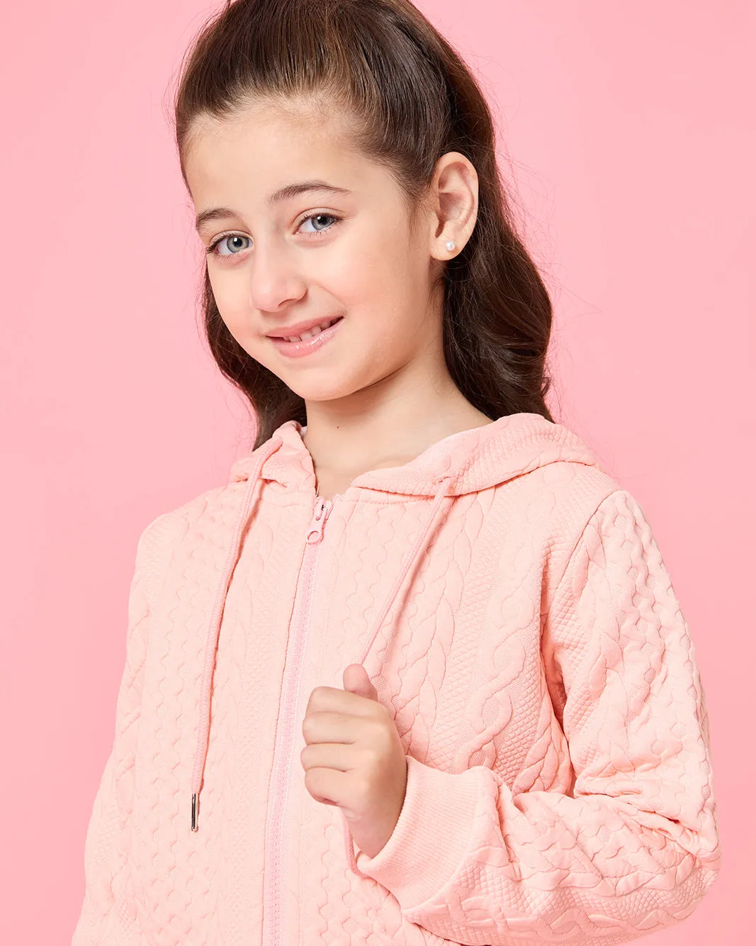 Girls Pink Textured Hooded Sweatshirt sold by Redtag product image thumbnail 4