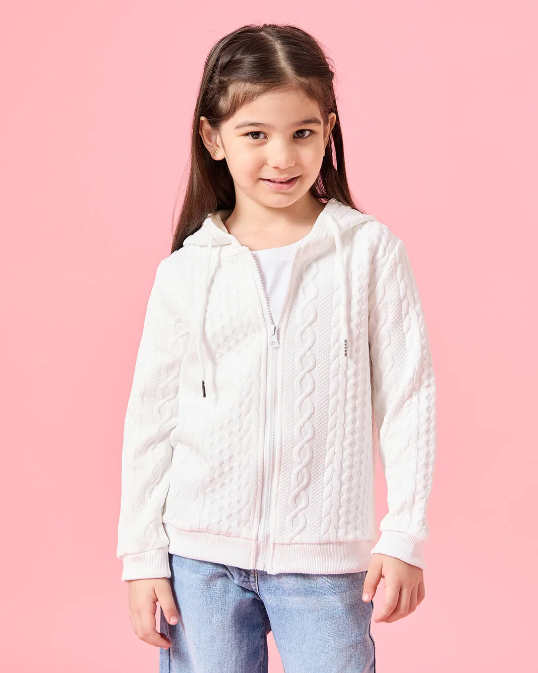 Girls White Textured Hooded Sweatshirt sold by Redtag