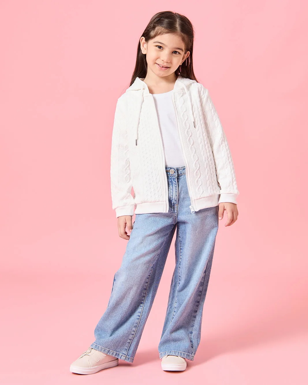 Girls White Textured Hooded Sweatshirt sold by Redtag product image thumbnail 2