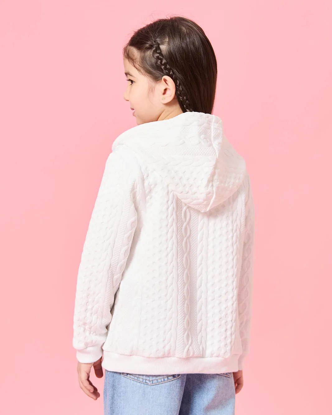 Girls White Textured Hooded Sweatshirt sold by Redtag product image thumbnail 3