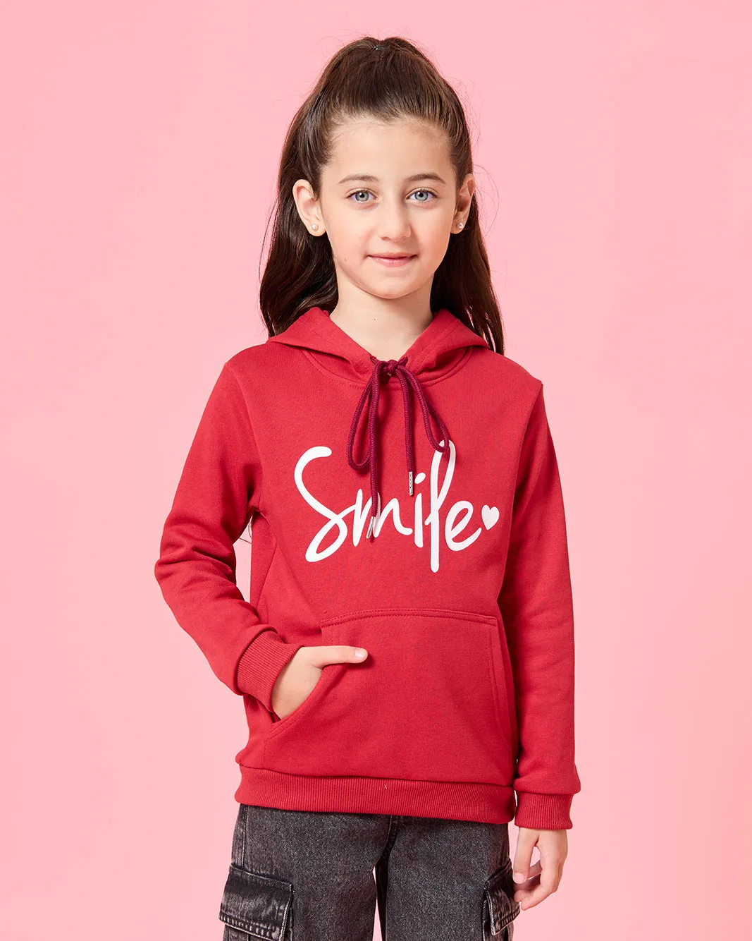 Girls Red Printed Hooded Sweatshirt sold by Redtag