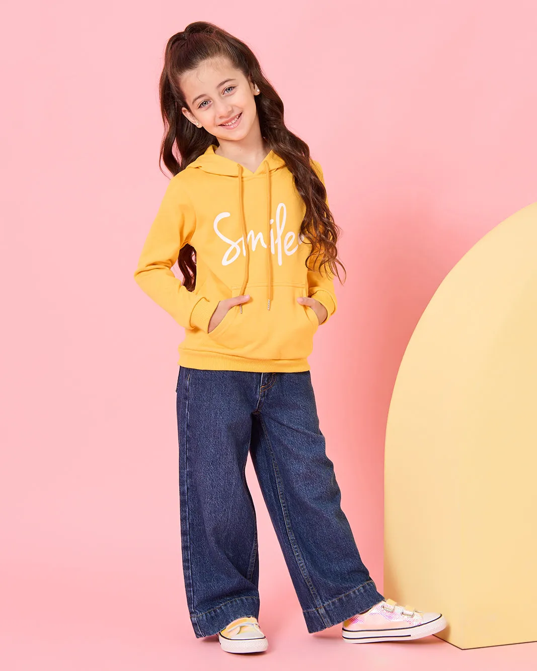 Girls Yellow Printed Hooded Sweatshirt sold by Redtag product image thumbnail 2