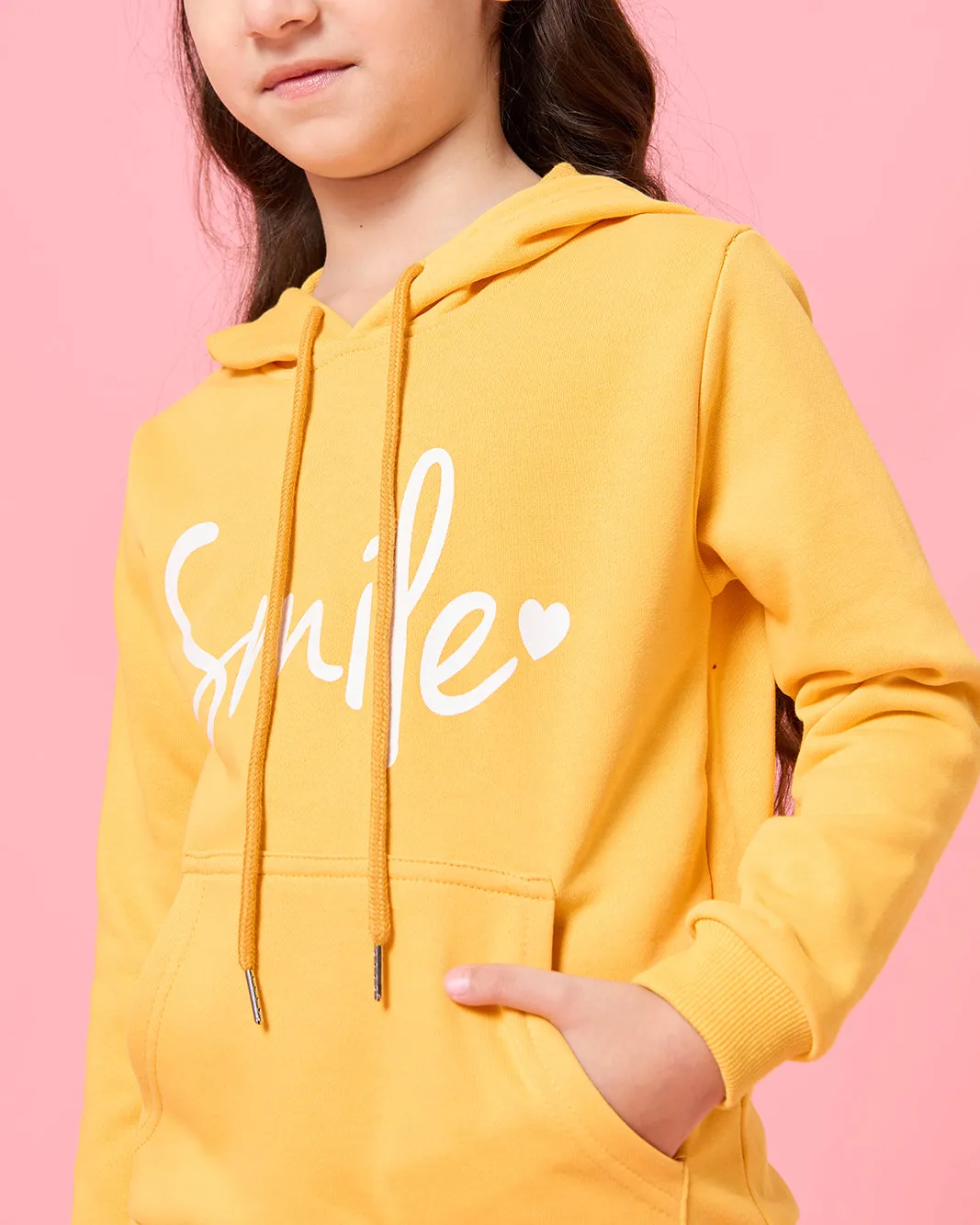 Girls Yellow Printed Hooded Sweatshirt sold by Redtag product image thumbnail 4