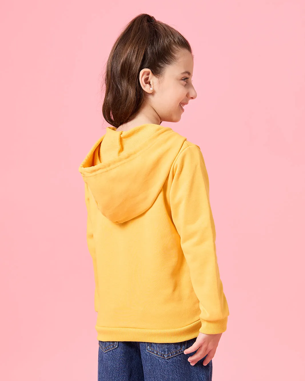 Girls Yellow Printed Hooded Sweatshirt sold by Redtag product image thumbnail 3