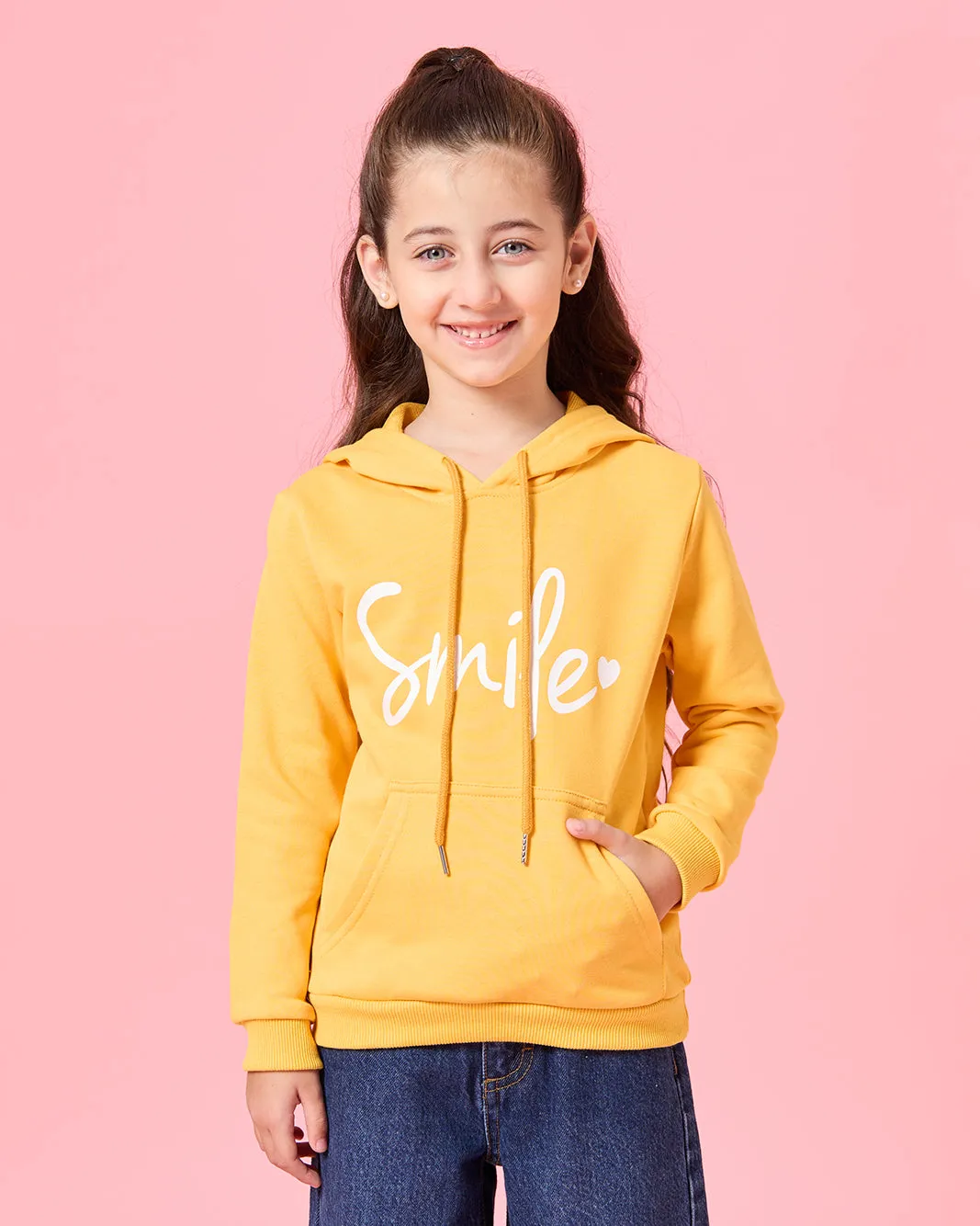 Girls Yellow Printed Hooded Sweatshirt sold by Redtag