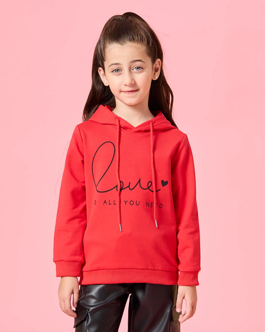 Girls Red Printed Hooded Sweatshirt sold by Redtag