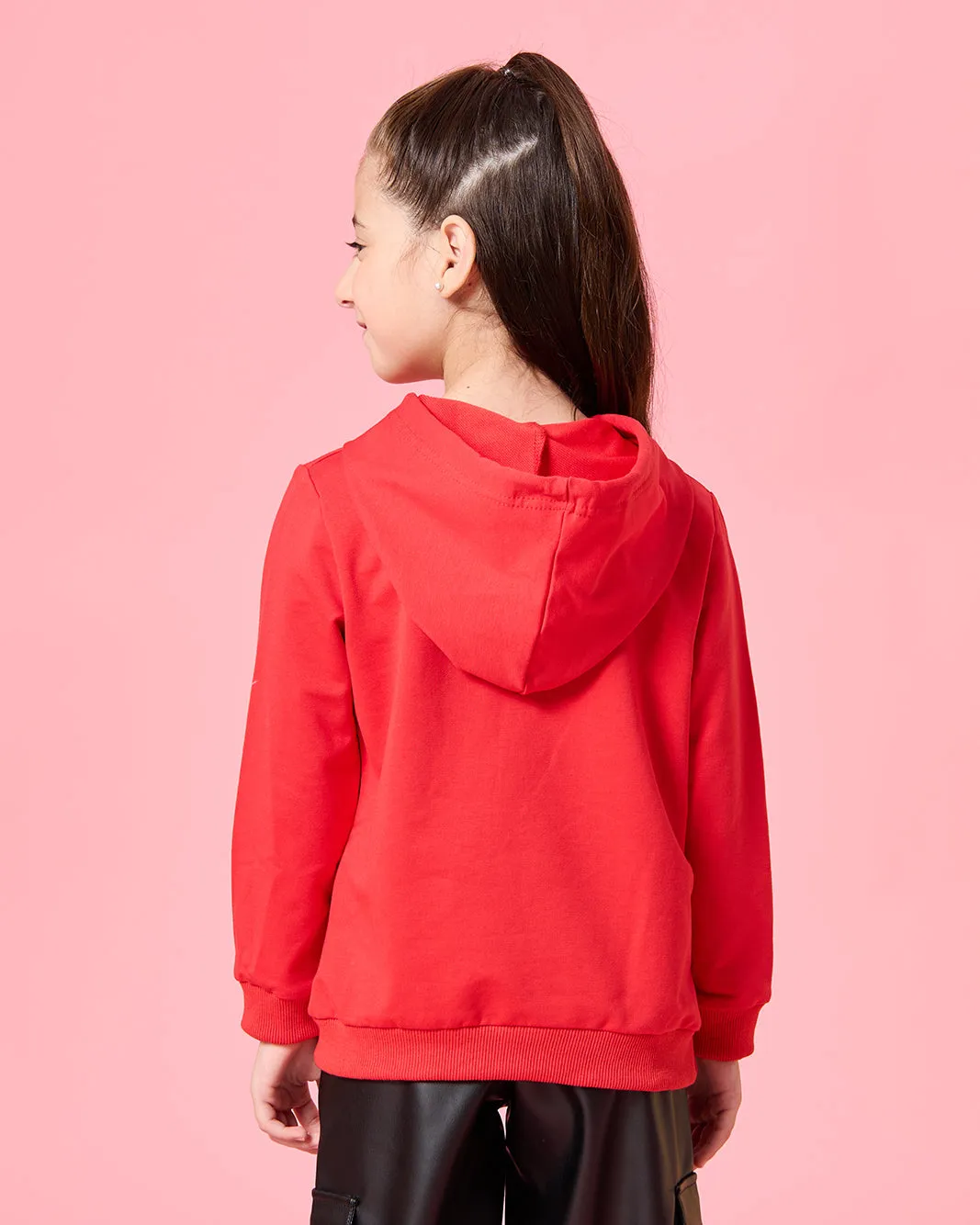 Girls Red Printed Hooded Sweatshirt sold by Redtag product image thumbnail 3