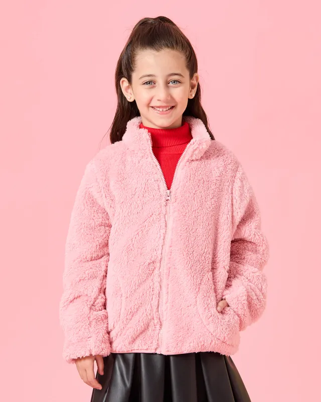 Girls Pink Solid Jacket sold by Redtag
