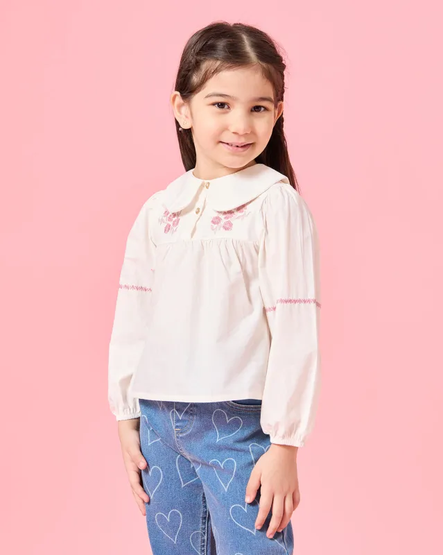 Girls White Poplin Blouse With Embroidery sold by Redtag