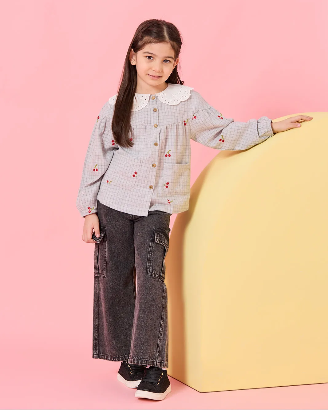 Girls Grey All Over Embroidery Lace Collar Blouse sold by Redtag product image thumbnail 2