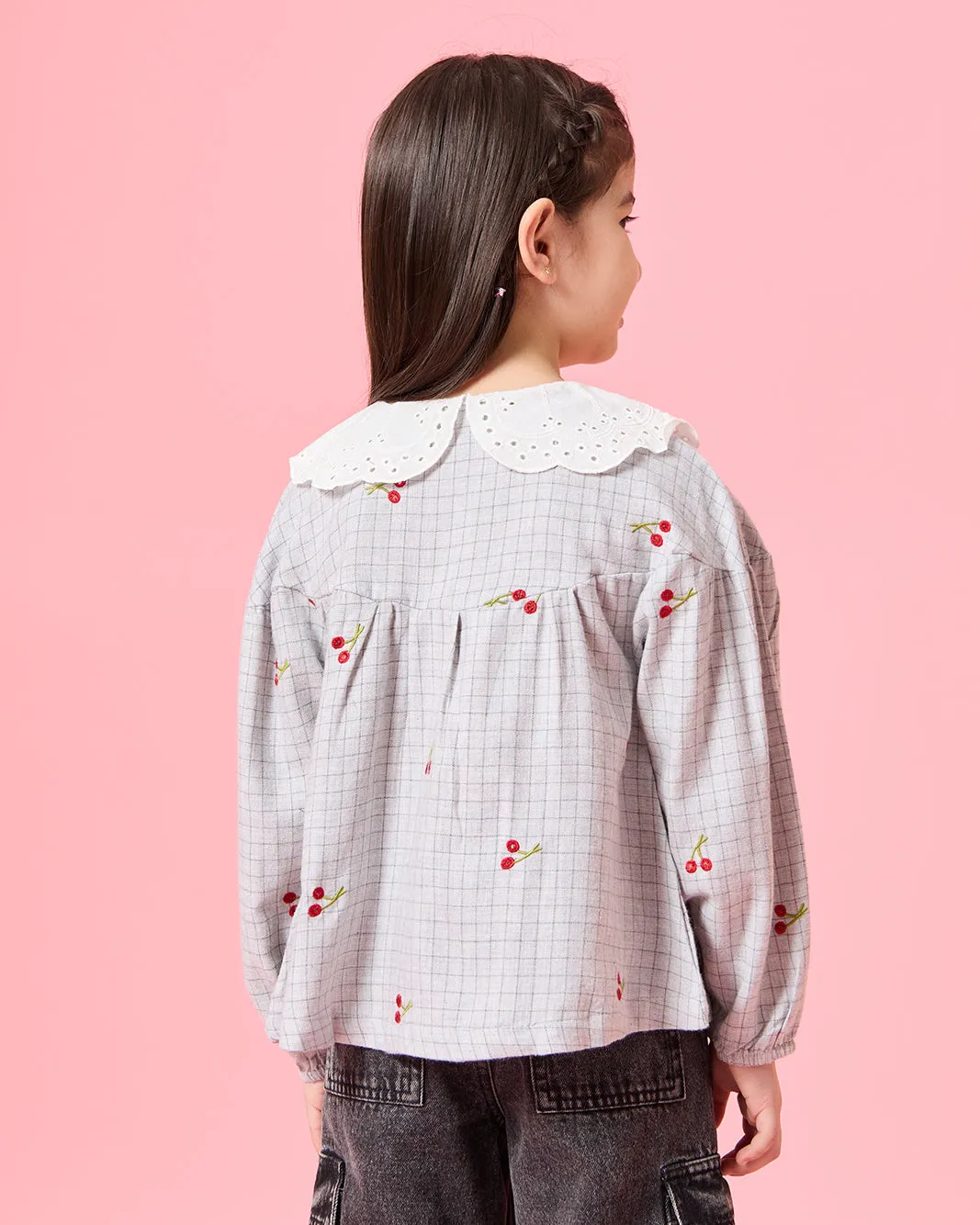 Girls Grey All Over Embroidery Lace Collar Blouse sold by Redtag product image thumbnail 3