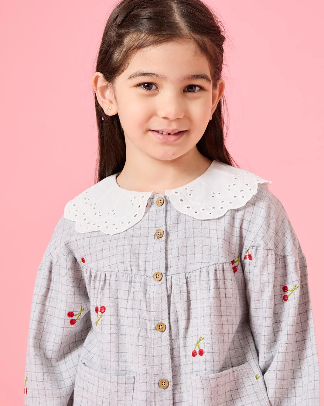 Girls Grey All Over Embroidery Lace Collar Blouse sold by Redtag product image thumbnail 4