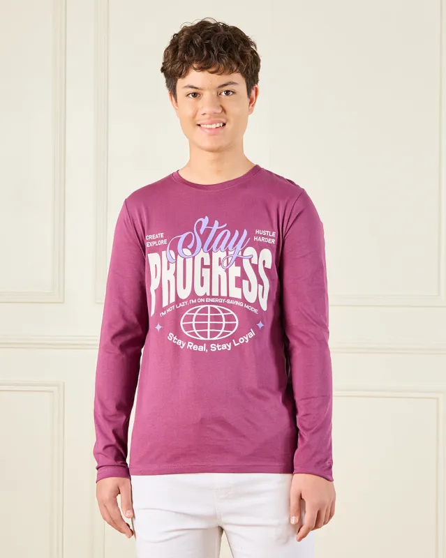 Senior Boys Burgundy Long Sleeve T-Shirt sold by Redtag