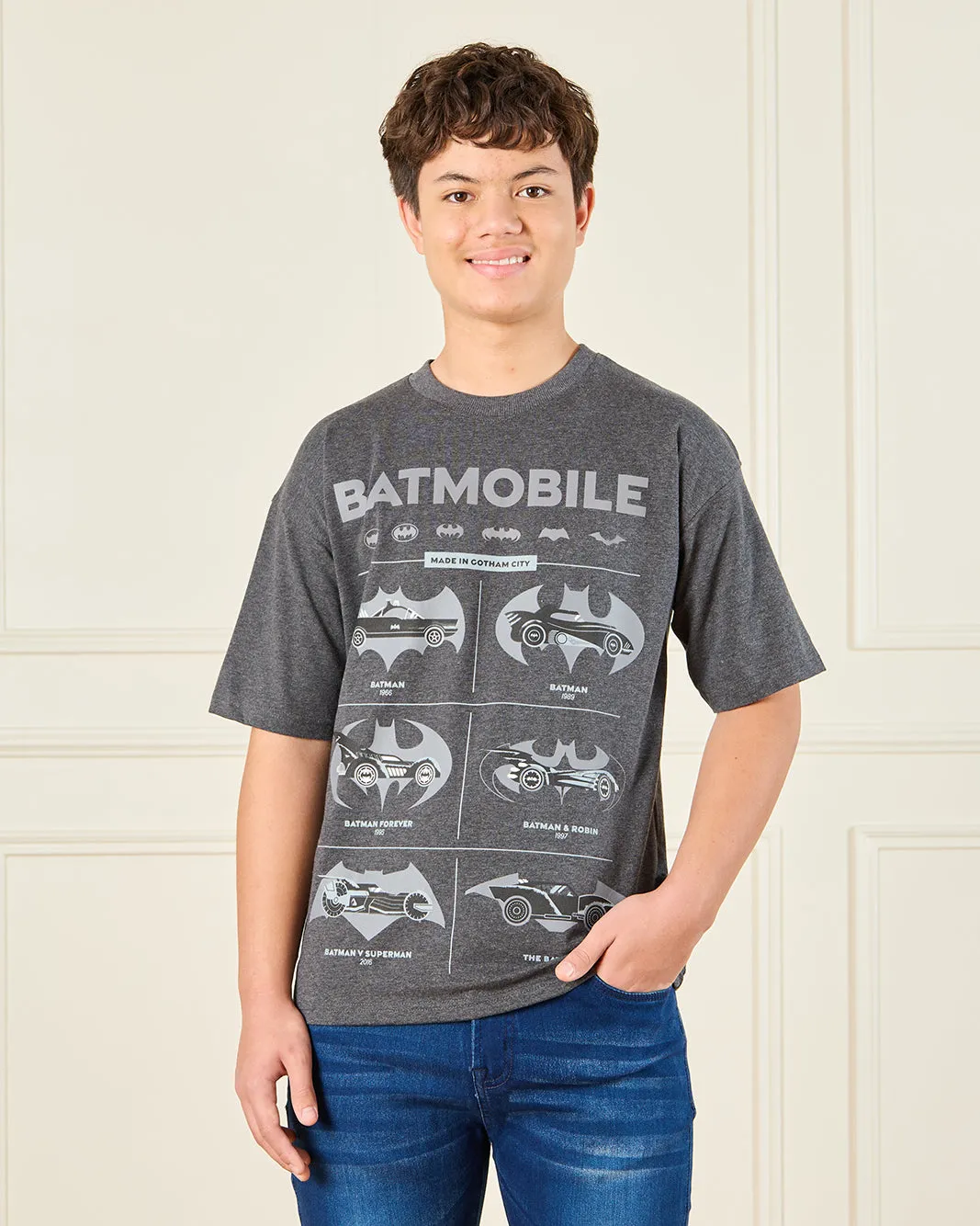 Senior Boys Charcoal Batmobile Print T-Shirt sold by Redtag