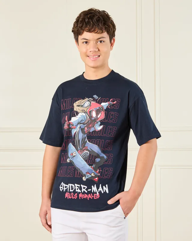 Senior Boys Navy Spiderman Print T-Shirt sold by Redtag