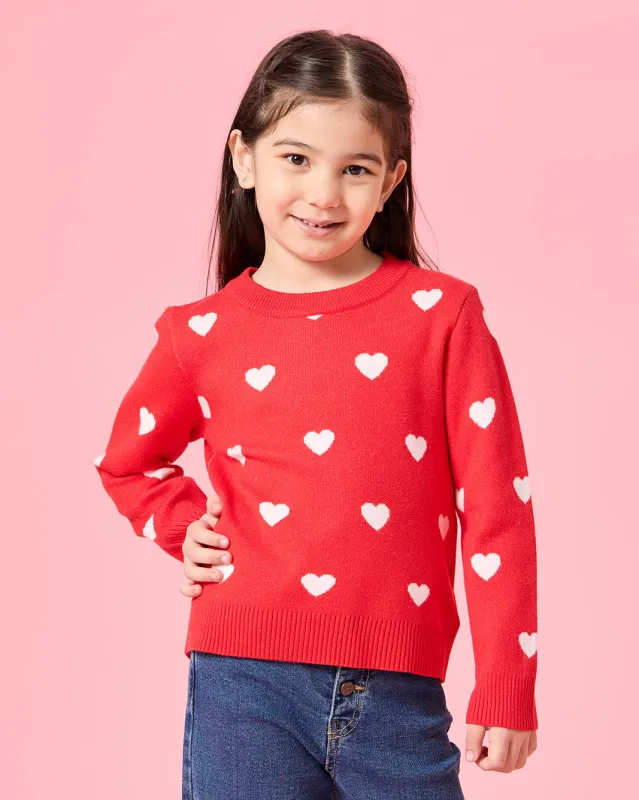 Girls Red Hearts Print Sweater sold by Redtag